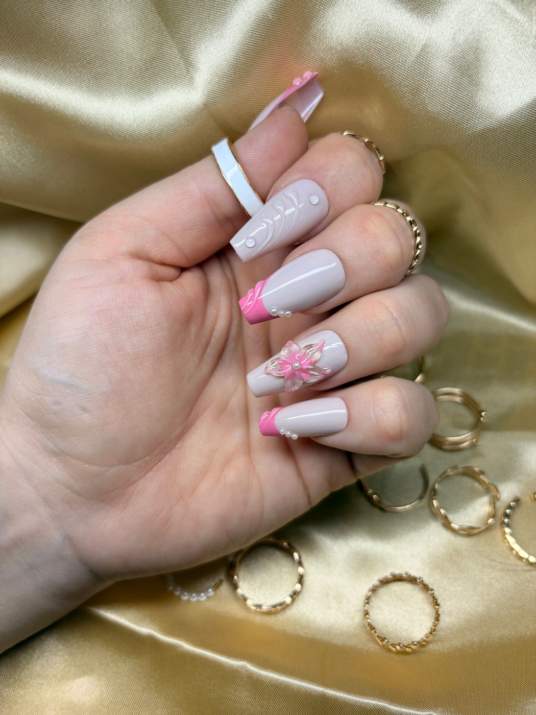3D Blumen French Press-On Nails